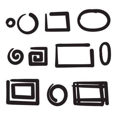 el çizimi daire ve kare çerçeve koleksiyonu çizimi karalama biçimi vektörü izole