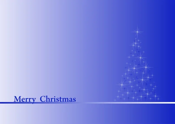 Blauwe Kerstkaart met linten en kerstboom van blinkende sterren en inscriptie Merry Christmas — Stockvector