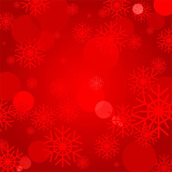 Fundo de Natal vermelho com flocos de neve coloridos e reflexos de luz. Luz iluminante pano de fundo — Vetor de Stock