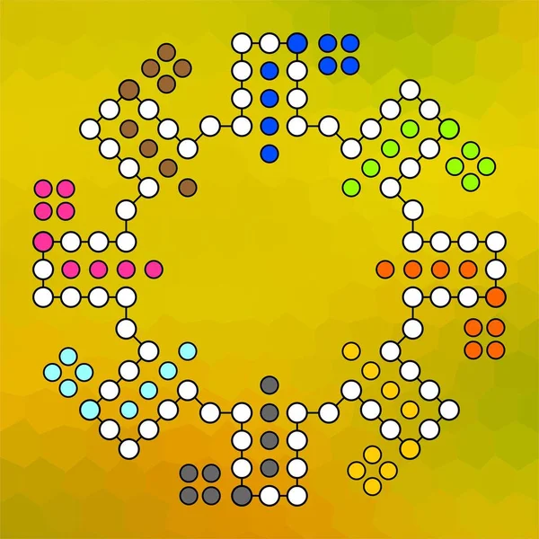 Vektör kurulu bir aile oyunu Ludo sarı renkli arka plan üzerinde sekiz oyuncular için 