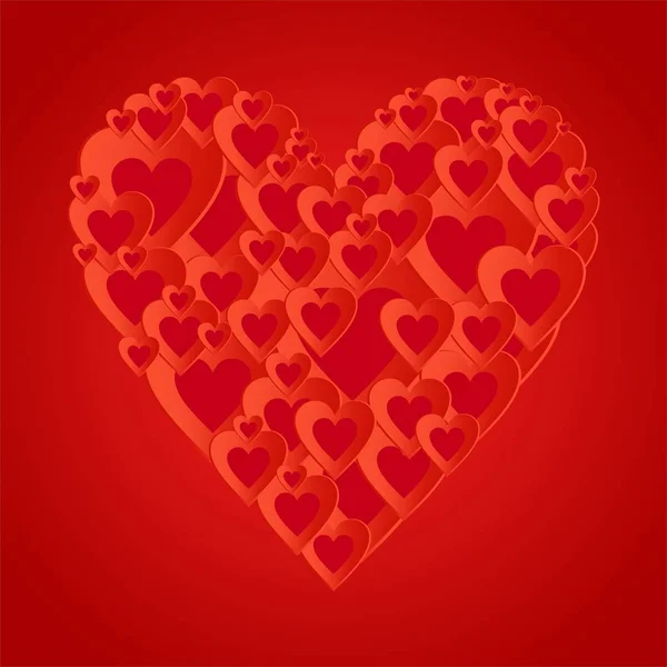 Valentinstag roter Hintergrund mit dunkelrotem Herz mit roten Herzen Komposition. Gruß für Verliebte und zum Muttertag — Stockvektor