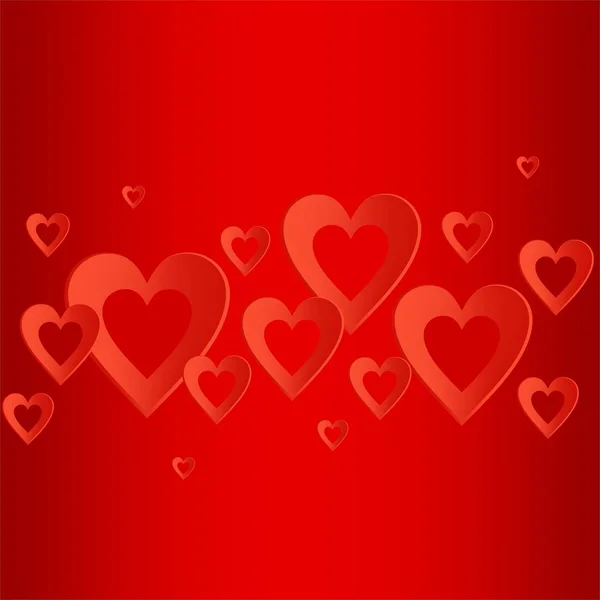 San Valentín fondo rojo con corazón rojo brillante con la composición de corazones rojos en una fila en el centro. Saludo para los amantes y para el Día de la Madre — Archivo Imágenes Vectoriales