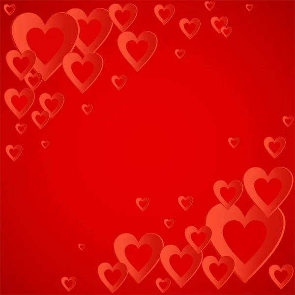 Valentines fond rouge avec coeur rouge vif avec la composition des cœurs rouges dans les coins. Salutation pour les amoureux et pour la fête des mères — Image vectorielle