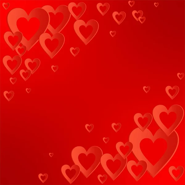 Valentines fundo vermelho com coração vermelho brilhante com a composição de corações vermelhos nos cantos. Saudação para os amantes e para o Dia da Mãe — Vetor de Stock