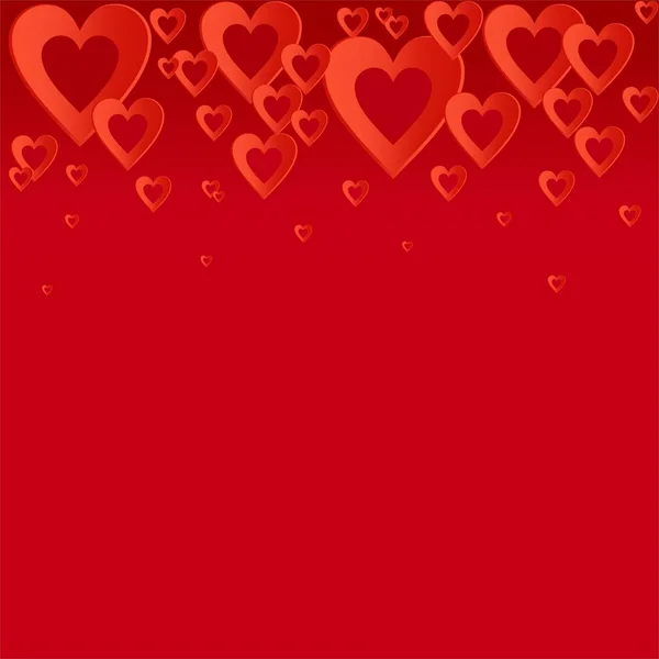 Valentines czerwone tło z jasne czerwone serce z skład czerwone serca w jeden wiersz w górę. Pozdrowienia dla miłośników i na dzień matki — Wektor stockowy