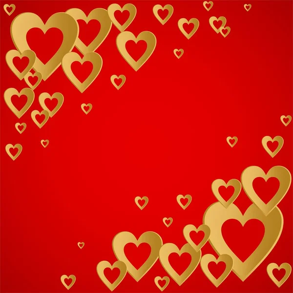 Valentine fundo vermelho com coração de ouro brilhante com a composição de corações de ouro nos cantos. Saudação para os amantes e para o Dia da Mãe — Vetor de Stock