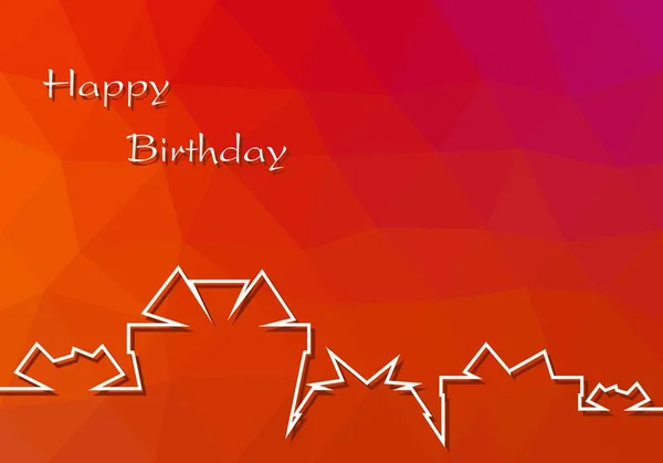 Colorful birthday greeting with white contour gift with ribbon and shadow and white lettering happy birthday on a orange background of triangles — Stock Vector