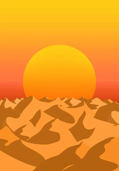 Paisaje matutino de verano con salida de sol naranja sobre el horizonte del desierto con dunas de arena con sombra — Archivo Imágenes Vectoriales