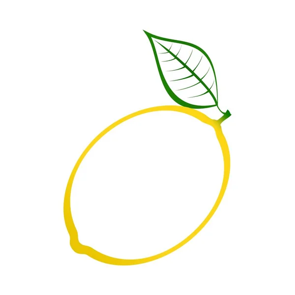 Contour de citron jaune avec tige verte et feuille verte sur fond blanc. mûr été naturel fait maison fruits — Image vectorielle