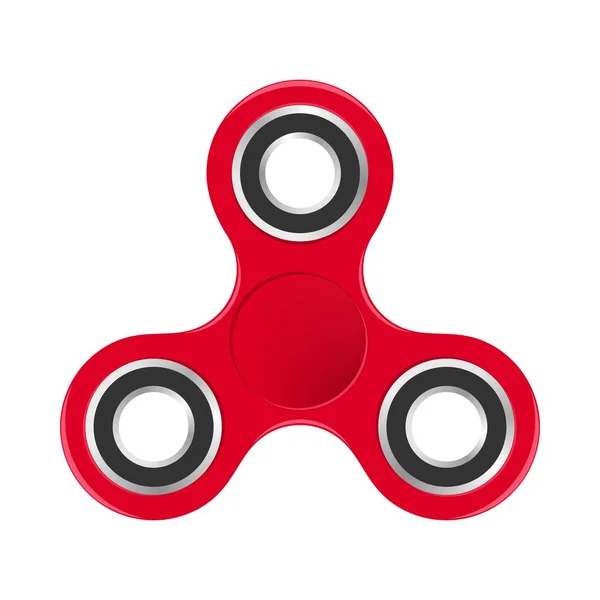 Fidget spinner colorido vermelho com rolamentos de prata em um fundo branco. Brinquedo de fiação de mão infantil moderno —  Vetores de Stock