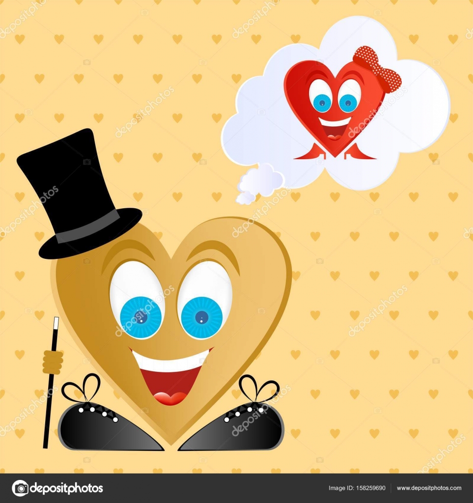 Człowiek Radosny Rysunek Złote Serce Niebieskie Oczy