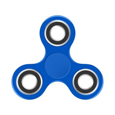 Beyaz bir arka plan üzerinde gümüş yatakları ile mavi renkli topluca spinner. Modern çocuk el iplik oyuncak 