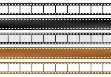 Film ayarla ve farklı renklerde boş windows ve windows olmadan kamera boş film şeritleri 