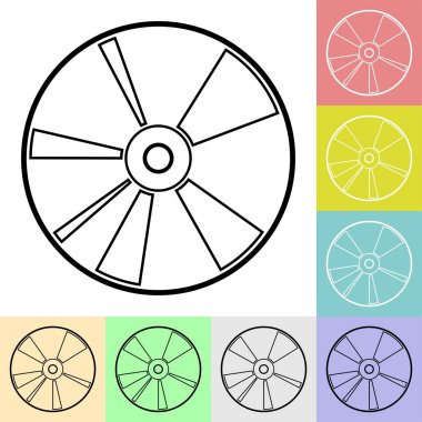 Basit siyah kompakt disk simgesi renk meydanlarda. DVD disk kontur set