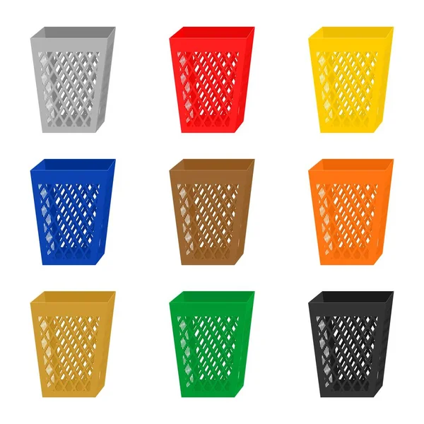 Set of colorful 3D icons on the waste bins. Multicolored collection containers for separated waste. Recycling dumpster on a white background — Stock Vector