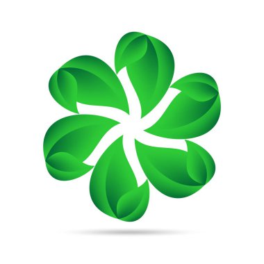 Yeşil Eko simgesinden altındaki gri gölge beyaz bir zemin üzerine bir daire içinde bırakır. Çevre soyut tasarım doğal yuvarlak şekil 