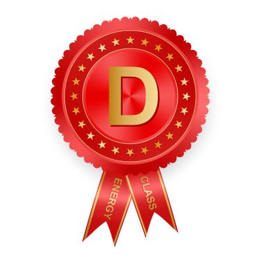 Kırmızı enerji sınıfı etiketle şerit ve altın yazıt ve yıldız derecelendirme elektrikli ev aletleri ve enerji tasarrufu için verimliliği C. 3d renk Mark. En yüksek enerji sınıfı işaretleme 