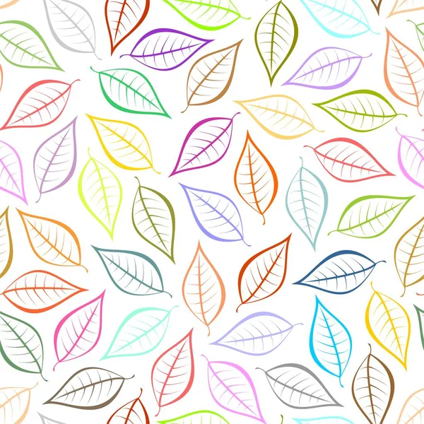 Automne fond naturel coloré de contours de feuilles de différentes couleurs. Décoration sans couture éco toile de fond. Modèle environnemental avec des feuilles florales — Image vectorielle