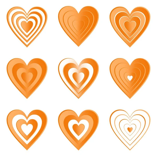Zestaw pomarańczowy i biały serca różnych rozmiarach i kształtach na białym tle — Wektor stockowy