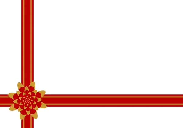 Червона стрічка з золотим оздобленням з боків і знизу лівими червоними квітами на білому тлі — стоковий вектор