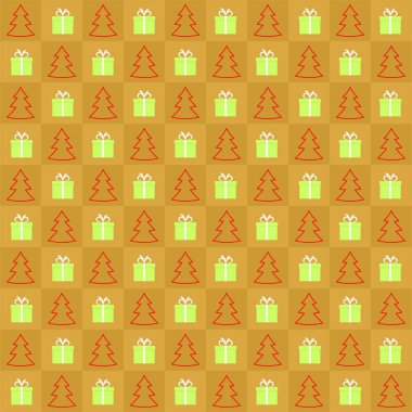 Kırmızı kontur Noel ağacı ve Beyaz kurdele dönüşümlü olarak üst üste yan yana ve altlarında ile green Hediyelik altın arka plan 