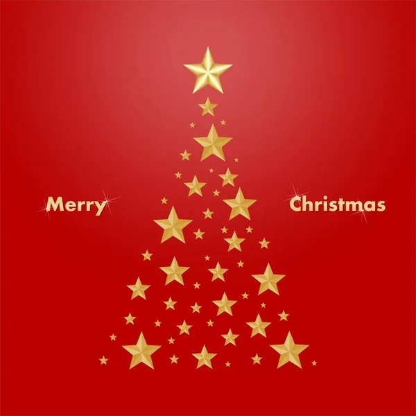 Tarjeta Roja Navidad Con Árbol Navidad Oro Compuesto Estrellas Iluminadoras — Vector de stock