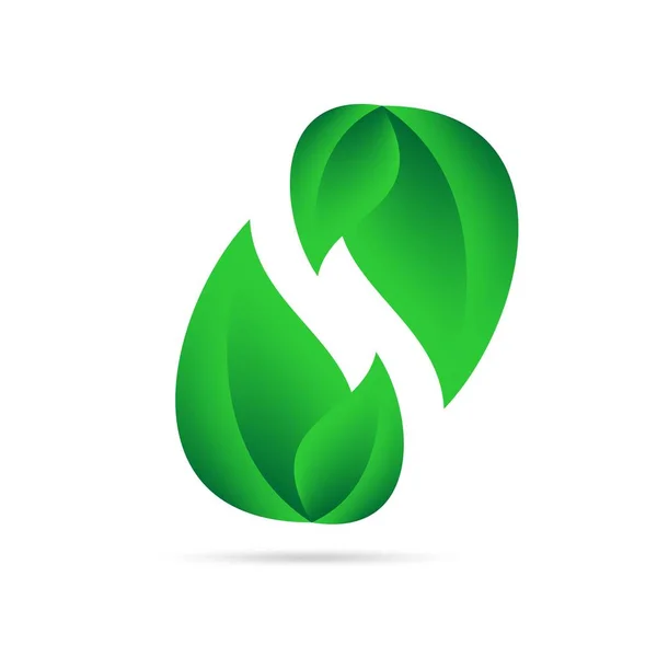 Ícone Eco Folhas Verdes Círculo Fundo Branco Com Sombra Cinza — Vetor de Stock