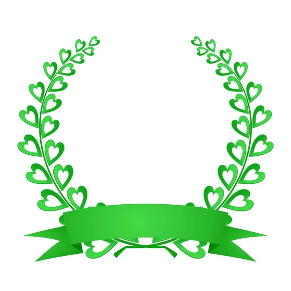 Couronne Laurier Vert Vert Composé Deux Branches Avec Des Cœurs — Image vectorielle