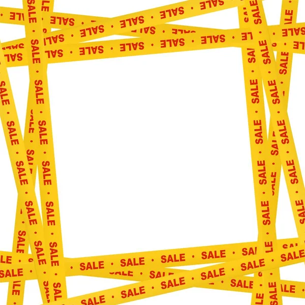 黄色丝带周围的红色刻字销售和条纹表明销售的地方在白色的背景 警告和警示业务磁带 — 图库矢量图片