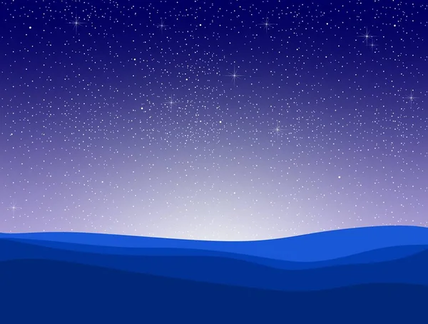 Ночной Пейзаж Над Волнами Уровень Моря Темно Синим Ночным Небом — стоковый вектор