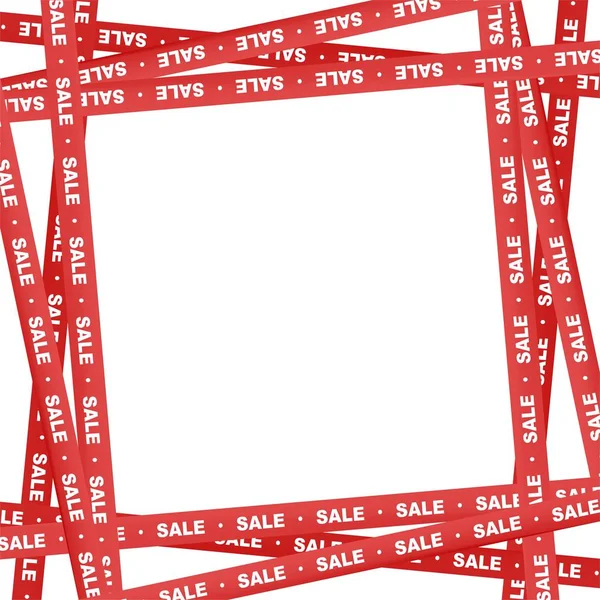 红丝带周围的白色刻字销售和条纹表明销售地点在白色的背景 警告和警示业务磁带 — 图库矢量图片