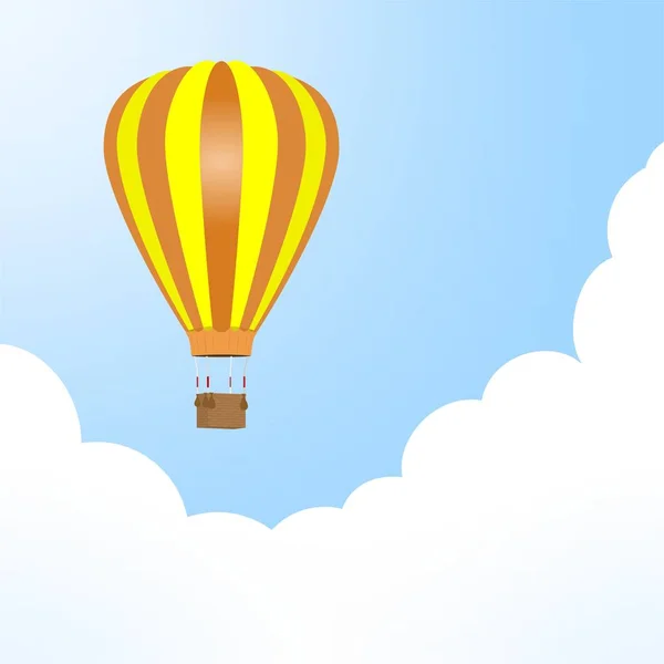 飞彩色热气球挂柳条篮与背景重量与白色和蓝色的云 — 图库矢量图片
