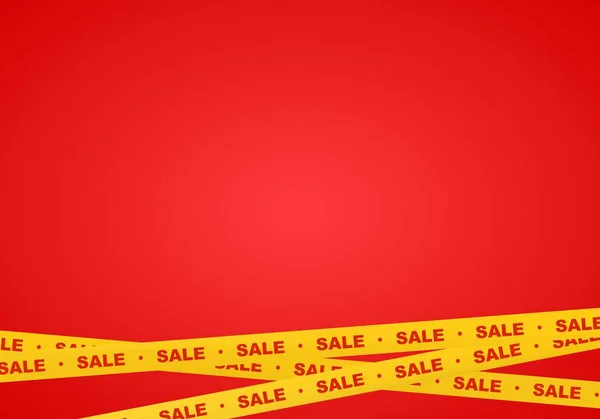 黄色丝带与红色刻字销售和条纹表明销售地点在红色的背景 警告和警示业务磁带 — 图库矢量图片