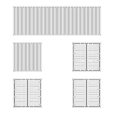 Gri kargo konteynerler için Lojistik Taşımacılık ve nakliye beyaz bir arka plan üzerinde farklı görünümlerde kümesi 