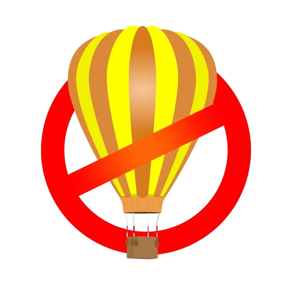 Червона Заборона Літаючий Знак Кольоровими Повітряними Кульками Підвішеним Плетеним Кошиком — стоковий вектор