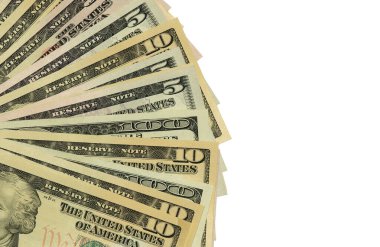 Renkli bir geçmişi ve farklı değerlerde paraları var. Bankaların finansmanı ile ilgili en iyi iş görüşü. Amerikan banknotları 5, 10, 50, 100 dolar fon