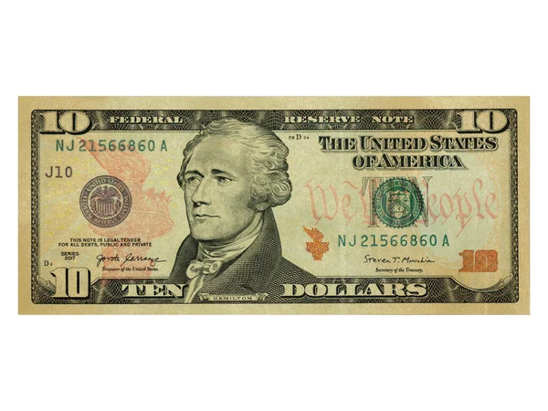 背景五彩斑斓 美元价值各异 关于银行金融的商业概念的最高视图 10美元背景的美国钞票 — 图库照片