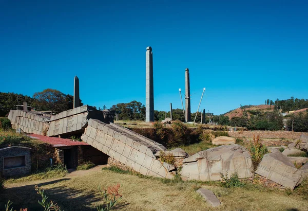 Group Ancient Mysterious Obelisks Fallen Steles Axum Ethiopia — Stock Photo, Image