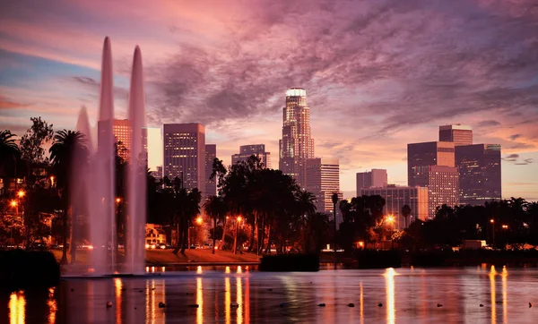 Schemering Van Los Angeles Californië Vanuit Echo Park Lange Blootstelling — Stockfoto