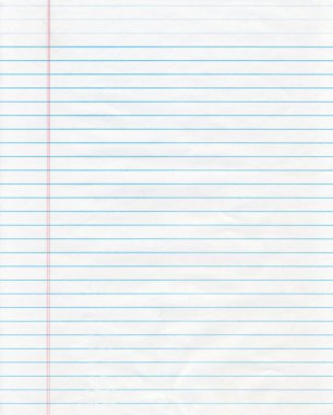 Beyaz üzerine izole edilmiş boş mavi çizgili beyaz defter kağıdı