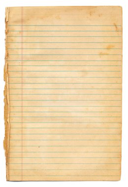 Eski dokulu ve hafif sarı çizgili defter kağıdı, arka plan veya doku için mükemmel.