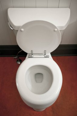 Kapağı açık beyaz porselen bir klozete bakıyor ve oturuyordu.