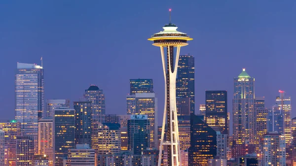 Panoramic Image Seattle Skyline Dusk — 스톡 사진