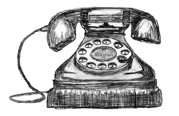 Hand Drawn Charcoal Illustration Vintage Style Telephone Isolated White — Stock Photo, Image