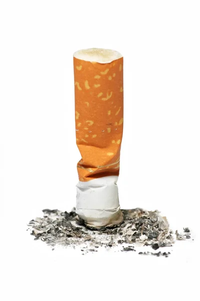 Egy Lepecsételt Cigarettacsikk Elszigetelve Fehér Jogdíjmentes Stock Fotók