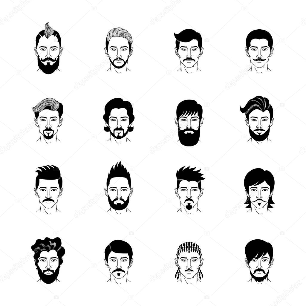 Collection of cartoon man hairstyle icon vector