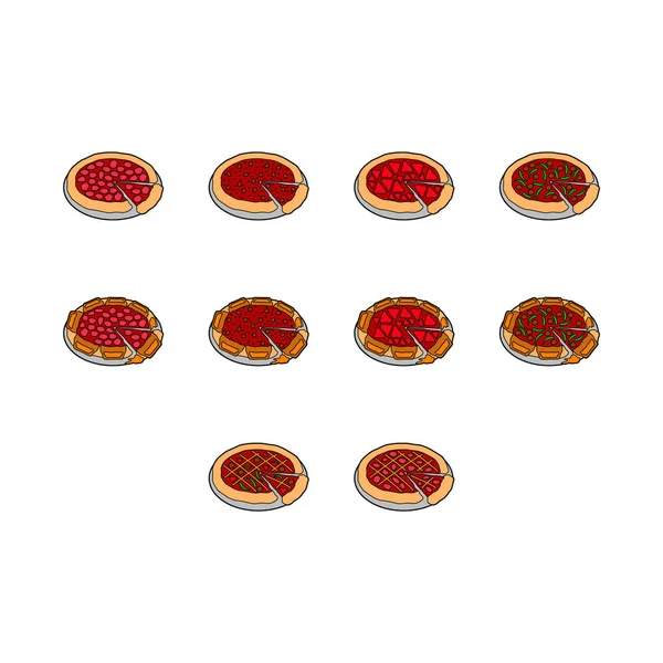Çizgi film pizza ikonu vektörü koleksiyonu