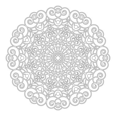 vektör siyah ve beyaz yuvarlak geometrik çiçek mandala boyama kitabı sayfası yetişkin spiraller ile-