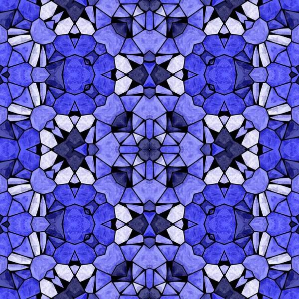 Mosaic kaleidoscope seamless pattern texture background - blue colored with black grout — Stock Photo, Image