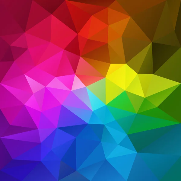 Vector abstracto fondo de polígono irregular con un patrón triangular en colores de espectro completo arco iris — Vector de stock